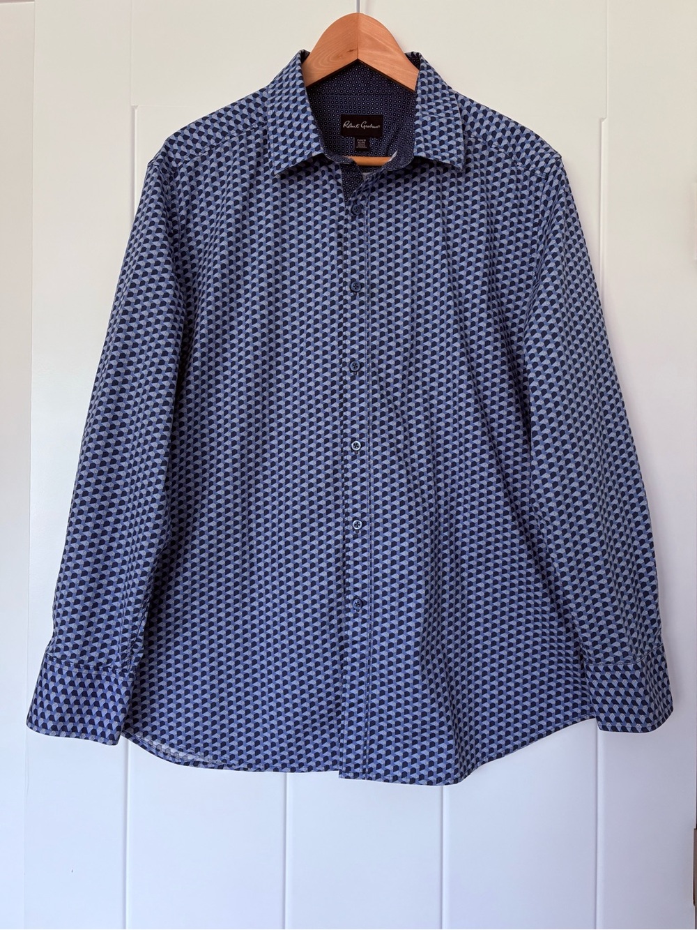 Robert Graham Button Up Shirt Contrast Cuff Blue Geometric Designer Office XL - Picture 7 of 16